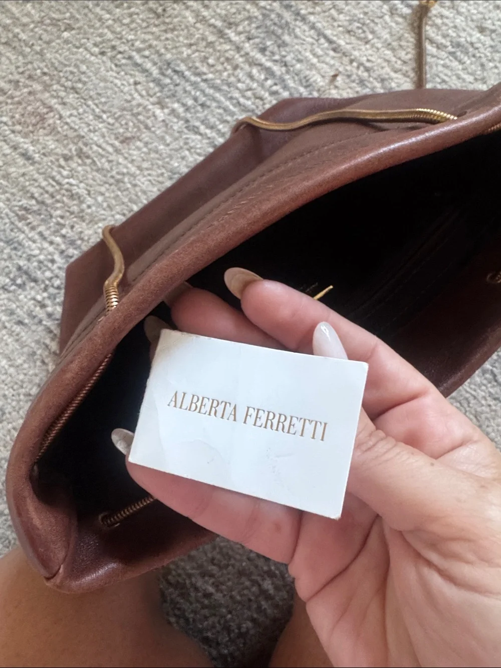 Alberta Ferretti Brown Leather Crossbody with Gold Cord Strap